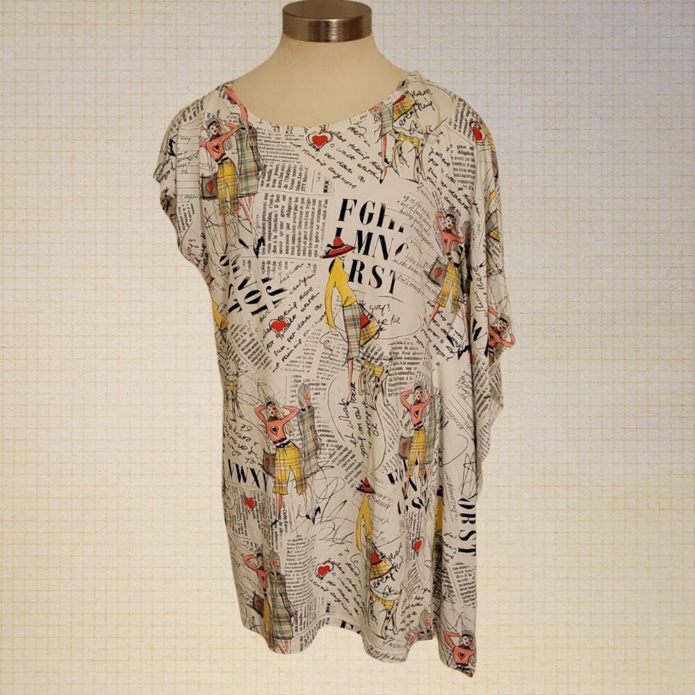 Asymmetrical Artsy Print Top L'atoré Stretch Cotton Size 40 US 6
